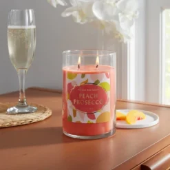 21.5oz Lidded Glass Jar 2-Wick Candle Peach Prosecco - Opalhouseā¢