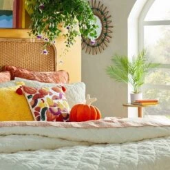 18"x18" Square Cotton Embroidered Harvest Accent Pillow White/Red/Mustard - Opalhouseâ„¢ Designed With Jungalowâ„¢