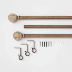 Opalhouse 38 Carved Light Woodtone Ball Curtain Rod Natural - Opalhouseā¢