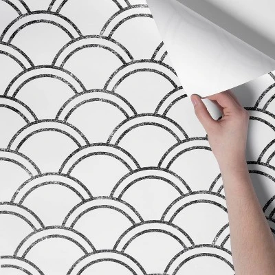 Scallops Peel & Stick Wallpaper Black/White - Opalhouse™: Removable Vinyl, Self-Adhesive, Washable, 27.5 Sq Ft Coverage 3 Scallops Peel & Stick Wallpaper Black/White - Opalhouse™: Removable Vinyl, Self-Adhesive, Washable, 27.5 Sq Ft Coverage - Image 3